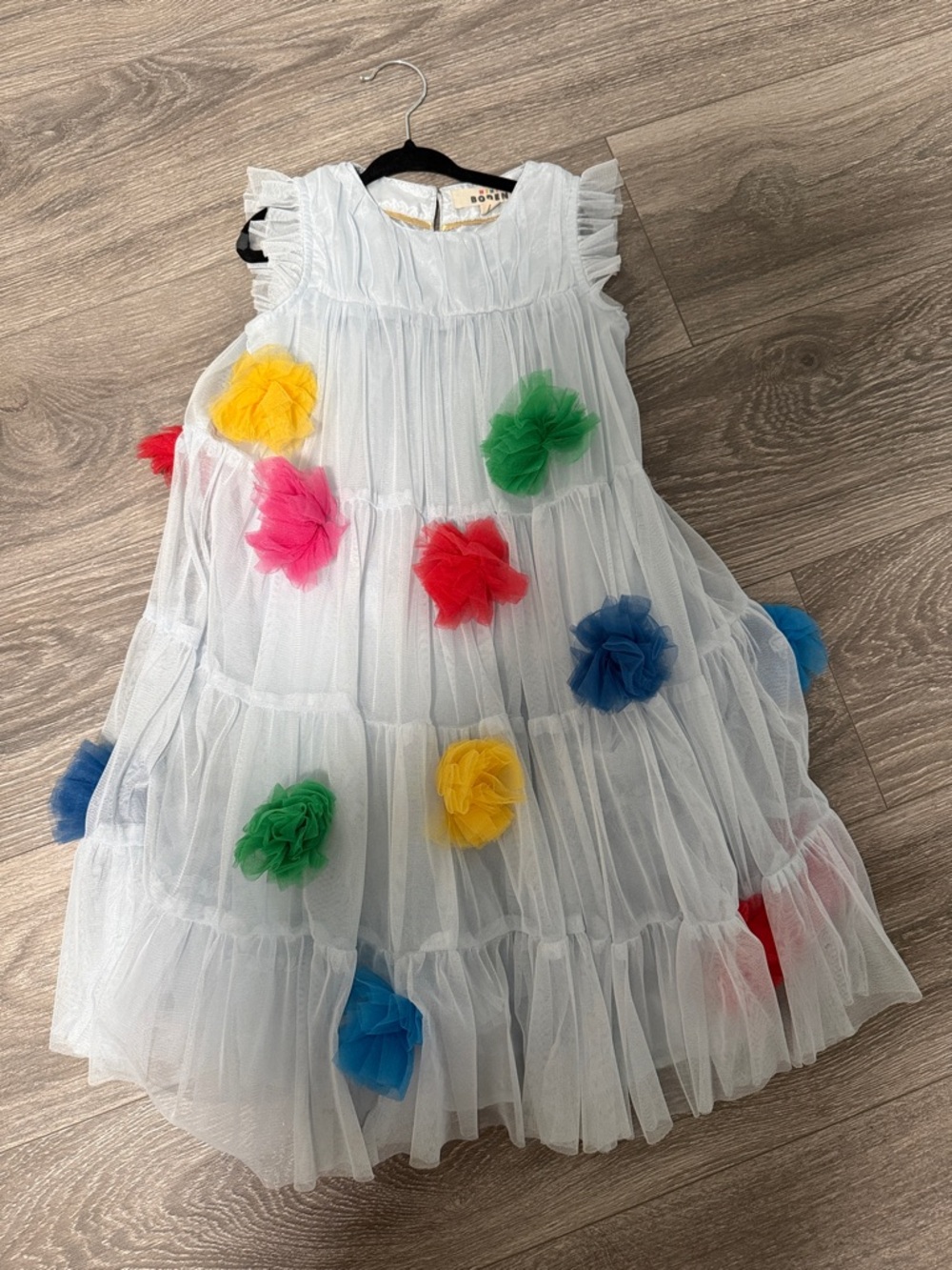 Powder Blue Tulle Dress with Multicolor Tulle Flowers